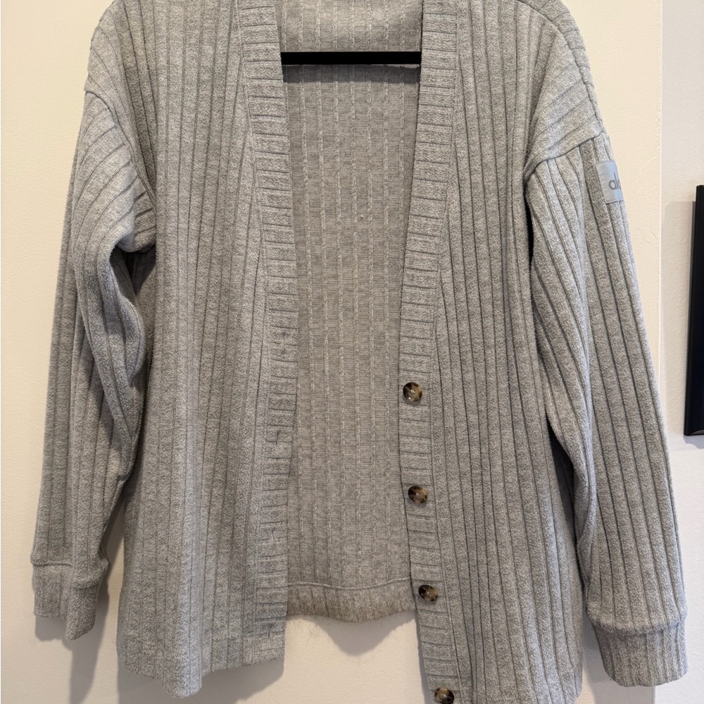 ALO Yoga Gray Ribbed Cardigan